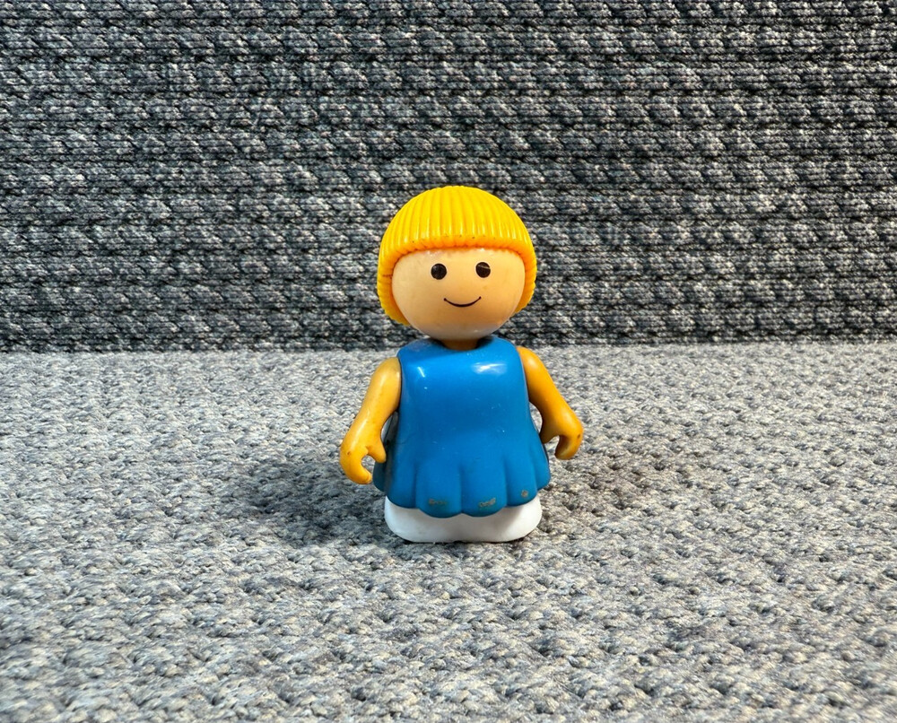 Vintage Little People Plastic Moveable Arms Body Woman Blue Shirt Blond Hair